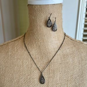 Marcacite Teardrop Necklace and Earring Set